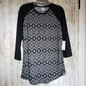 NWT LuLaRoe Randy Top Black Sleeves Black & grey printed body Large